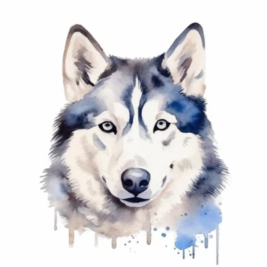 husky dog clipart, watercolor