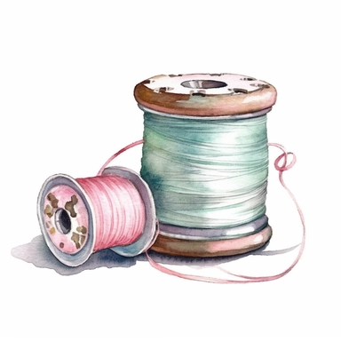 watercolor vintage bobbin case, pastel pink and mint, high quality, clipart, white background