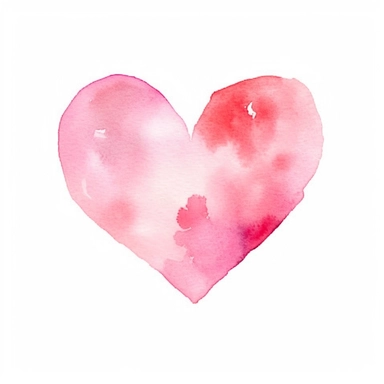 simplified pink watercolor heart, clipart, children's book illustration, white background