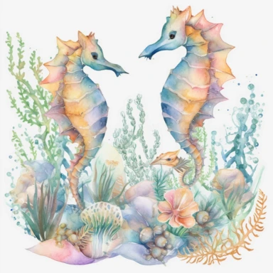 Underwater Clipart, Watercolor Sea Clipart, Watercolor Clipart, Wedding Clipart, couple of seahorses Clipart, pastel and mate, Ocean Clipart, Tropical Clipart, full hd
