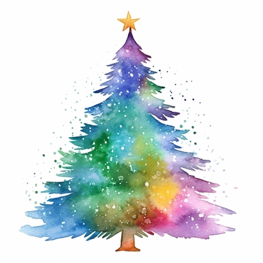 watercolor Christmas Tree clipart, vibrant colors,add glitter and light, on a white background