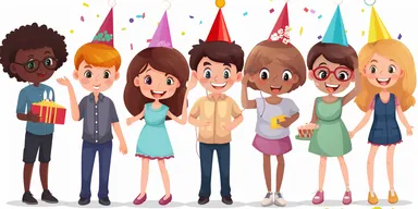 clipart friends celebrating a party, white background