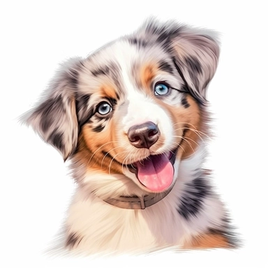 kawai cute dog australian shepherd on white background, pastel color, clipart, delightful color, seperated element, 32k,--v 5.1