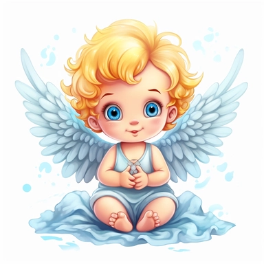 Cute happy colorful baby angel clipart, whitebackground