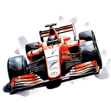 Clipart of the formula one car from Logan Sargeant with minimal details, aquarel colored cartoon style with thick borders. Only the car. White background, no floor, no shadow