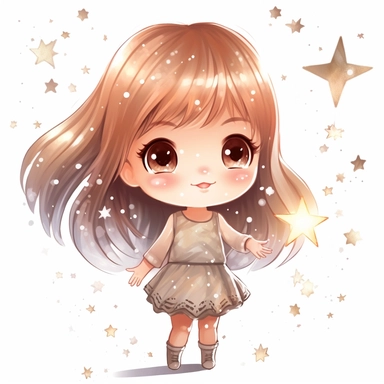 clipart of cute little girl shining, glitter, diamonds , stars, kawaii white background
