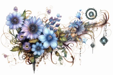Watercolor , Wild Flowers, steampunk, Hurricane, clipart, hd, on a white background, spaced out