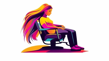 Bright Colorful Clip Art for Female Hairdresser of Hairdresser working on the hair of a female customer who is seated in Beauty Technician chair, 2D, Vector, Flat separated on white background