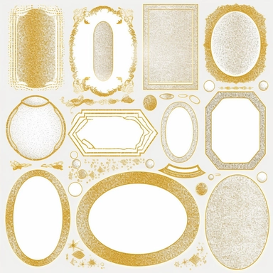 royalty free cliparts vector frame set border, in the style of glitter, soft and rounded forms, golden palette, tagging and marking style, white background, stipple, white background