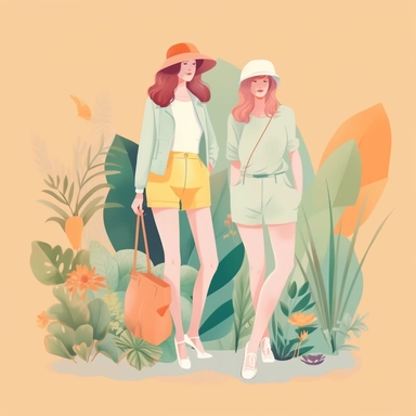 women knee length fashion, ecology concept, clip art, bright pastel ,