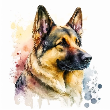 a watercolor art painting of a German Shepherd, clipart, white background