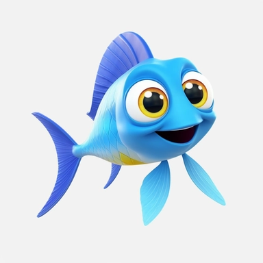 flying fish 3d Cute Animated Sea Animal Clipart, disney pixar style Animated ocean clipart, white background