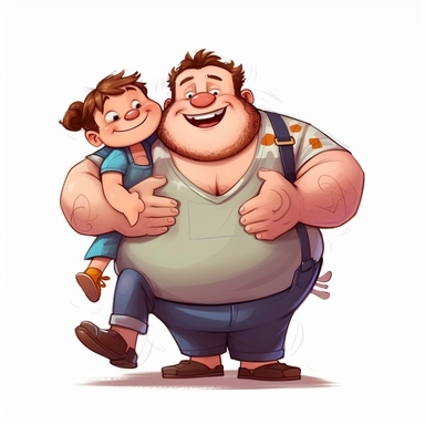fathers day clipart, cartoonic father and son, fat daddy, daady hugs his son