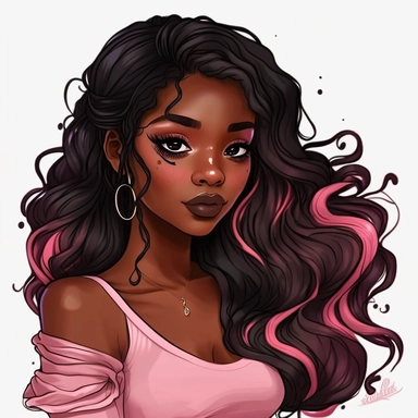 pink anime black girl with long hair clipart
