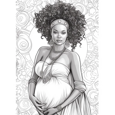 coloring page . Beautiful black woman .pregnant baby bump showing , beautiful, clipart, school background, detailed, happy, glamorous