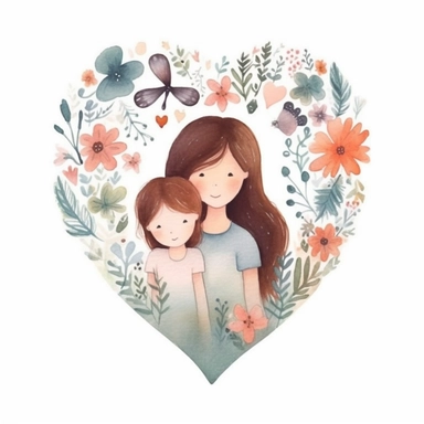 clipart, white background, Mother's Day, heart, boy and girl, etsy png, decor art, printable art, stickers, illustrations, arts Whimsical Illustration