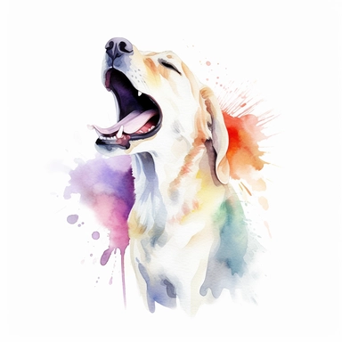 Watercolor dog barking clipart, white isolated background, space out, hd