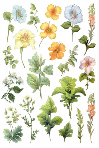 Watercolor flower, all colors of hibiscus floral garden Bouquets PNG Clipart, wedding digital wildflower green leaves herbs Lisima