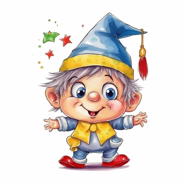 super-cute baby gnome with graduation cap, Perfect for nursery art and children's book illustration style, simple, cute, full color, clipart, watercolor illustration 2.5d, single object, high definition 8k, white background for removing background