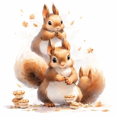 chasing Acorn, squirrel and Acorn, illustration for book, children's book, 2 clipart, fiorucci angels, beautiful decoupage paper, pastel colors, white background clipartm, fantasy art, squirrel ears, perfect eyes, detailed body, Watercolor Clipart, strybk, full Illustration, 4k, sharp focus, watercolor, smooth soft skin, symmetrical, soft lighting, detailed face, concept art, watercolor style, strybk, children's style fairy tales, chibi kawaii, Octane rendering, 3d. Perfect face, detailed face, 