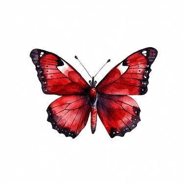 Crimson Patch Butterfly, clipart, deep red with black markings, watercolor style, solid white background