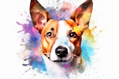Watercolor, Basenji Dog Mammal, clipart, hd, on a white background, spaced out
