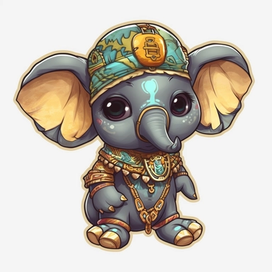 sticker clipart cartoon of a cute elephant cub with sun glasses, dressed with tribal african gear,Ankh, and African masks, 3D, disney pixar style, puppy eyes, looking at athe camera, white background ,high definition, high resulotion, highly detailed, 16K, 4:7