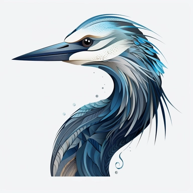 vector art, logo design, Great Blue Heron drawing, Great Blue Heron clipart, transparent background, 4k quality, flawless drawing , Alebrije, abstract, Illustrators, by Sabbas Apterus