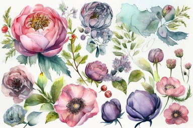 watercolor elizabeth clipart set on white background,