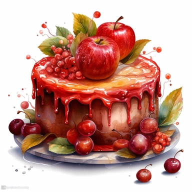 create a one of a kind high quality highly detailed saturated beautiful WATERCOLOR CLIPART ILLUSTRATION OF RED APPLE cake painting watercolor illustration for iphone, in the style of vincent callebaut, fluid color combinations, elaborate fruit arrangements, zinaida serebriakova, creative commons attribution, tim holtz, joyful celebration of nature, WHITE BACKGROUND, NO TEXT, NO FONT, NO WORDS, NO SYMBOLS
