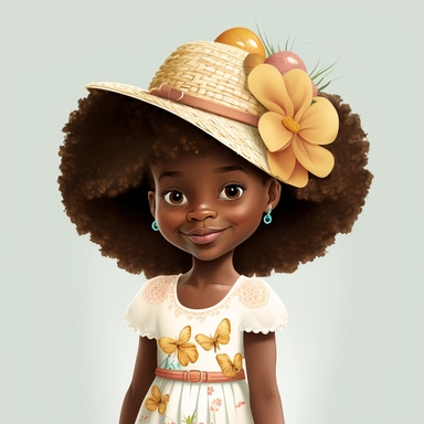 Happy Black Girl Smiling on Easter Sunday , Wearing a Easter hat , standing , walking, Carring easter basket , Easter art, funny black girls clipart, Funny black girl , Frilly Easter Dress , Ribbiobs in Hair Cheerful african american girl child png, clipart, afro ,Full body with legs , Cottage core , Love shack Fancy, Highly detailed close-up portrait , standing , Nicoletta Ceccoli, Mark Ryden, lostfish, Earl Nor, global lighting, divine rays, detailed and intricate surroundings, sf, intricate a