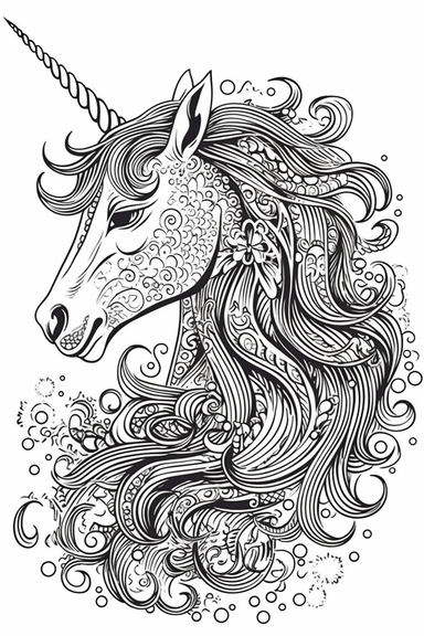 cute unicorn playing depicted in the style of clipart, white background, vector lines, in the style of a coloring book, thick, clear,lines, black and white,