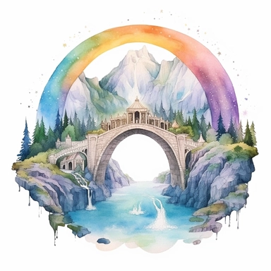 Valhalla, Asgard, rainbow bridge, cute, clip art, watercolor, map