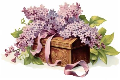 Vintage 1920 detailed open victorian gift box of Lilacs Illustration , Chromolithograph, Die Cut, 1920s Illustration, Vintage, Chromolithograph, Colorful, Antique, Ephemera, Clipart, 8k, Isolated on white