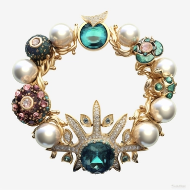 generate a clipart depicting perfect gemstone bracelet with intricate details and a lustrous surface. slender and lightweight small gemstone swarovski charms top view for product sales sophisticated urethane elasticity truly timeless elegance premium luxury AAA+ opal adularescence incorporating precious gemstone gold druzy treasure delightful expensive big very clearly baroque pearl luster organic forms gold plated fresh water pearls ornate seamless pattern photo realistic honestly reality aesth