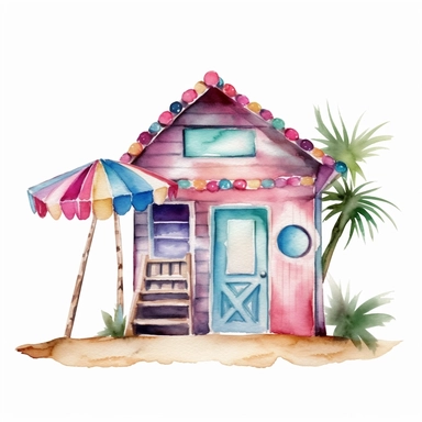 watercolor cabana, gem stone colors, clipart on white background