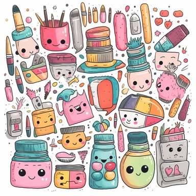 kawaii art supplies clipart white background