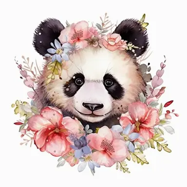Nursery Print baby head panda flowers drawn in watercolor style, vector design, , Sublimation Clipart ,Cartoon,hyper realistic, intricate detail, illustration style,high solution,on the white background