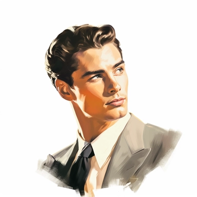 beautiful stunning handsome vintage old hollywood cinema young man, paint art style, clipart, white background, superrealistic, one of a kind