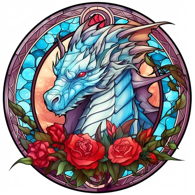 clipart on white background, stained glass dragon and flowers, i cant believe how beautiful this is, fantasycore, dragoncore, mysticalcore