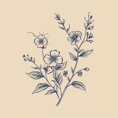 a simplified vector line art Floral illustration, victorian, vintage, minimalism, Flower, Botanical clipart, branches