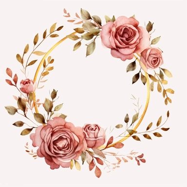 Clipart, watercolor dusty pink gold small roses wreath, hand painted, texture