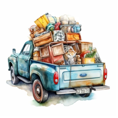 pick up truck loaded with car parts watercolor clipart