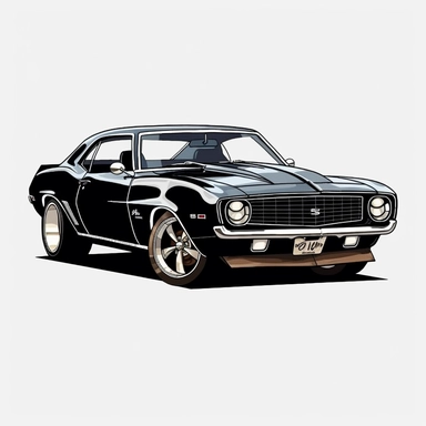 Style clipart, on a white background, vector, vector illustration, classic black Chevrolet Camaro car, svg