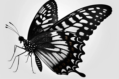 Butterfly half side, black clipart, hd, on white background