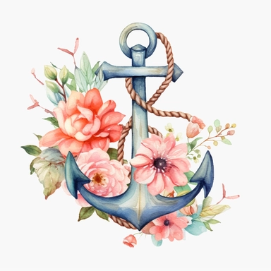 watercolor anchor floral clipart,,hd,8k,--s,1000,--3:2--,--v 5,ar