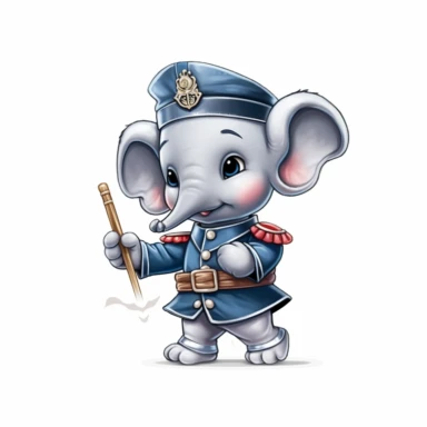 cute baby elephant as a marching band color guard saber spinner, nursery wallpaper clipart naive art