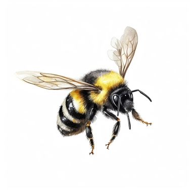 one bumble bee, flying, watercolor illustration, simple, white background, clip art