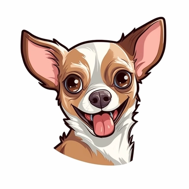 cute puppie chihuahua mexican face, laughing at loud, funny face, looking up, thinking, clipart, cartoon, element, white background