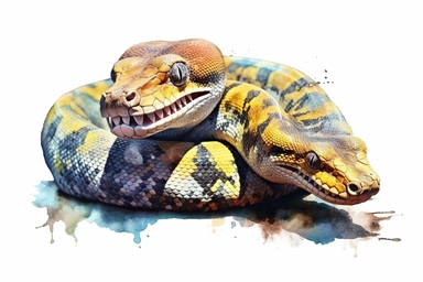Watercolor, Cuban Boa Reptile, clipart, hd, on a white background, spaced out